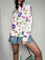 Load image into Gallery viewer, Vintage 90s white abstract print quarter zip sweatshirt
