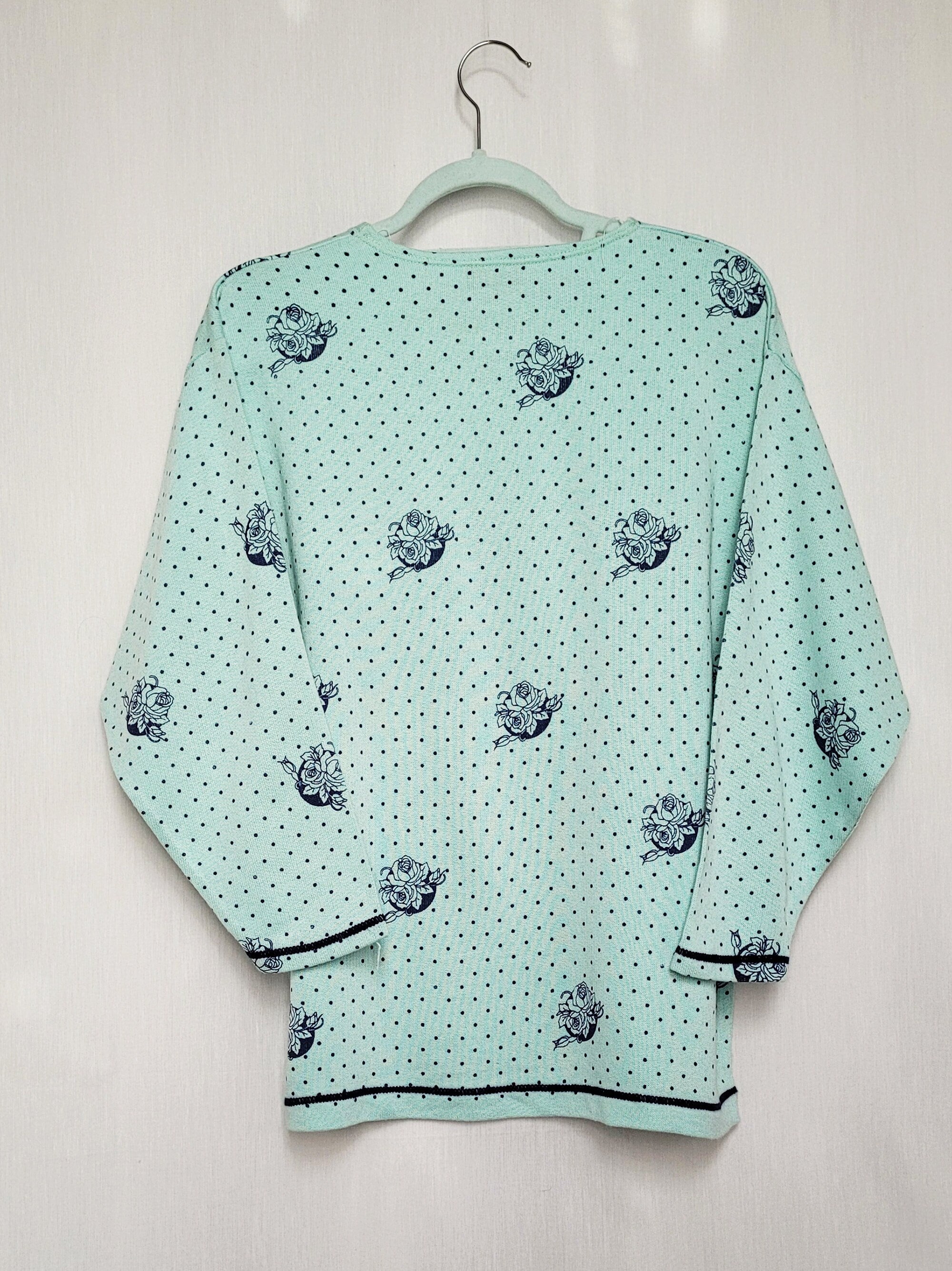 Vintage 90s baby blue polka dot roses print sweatshirt