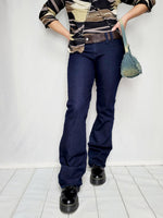 Load image into Gallery viewer, 90s Vintage low waist dark blue flare jeans pants
