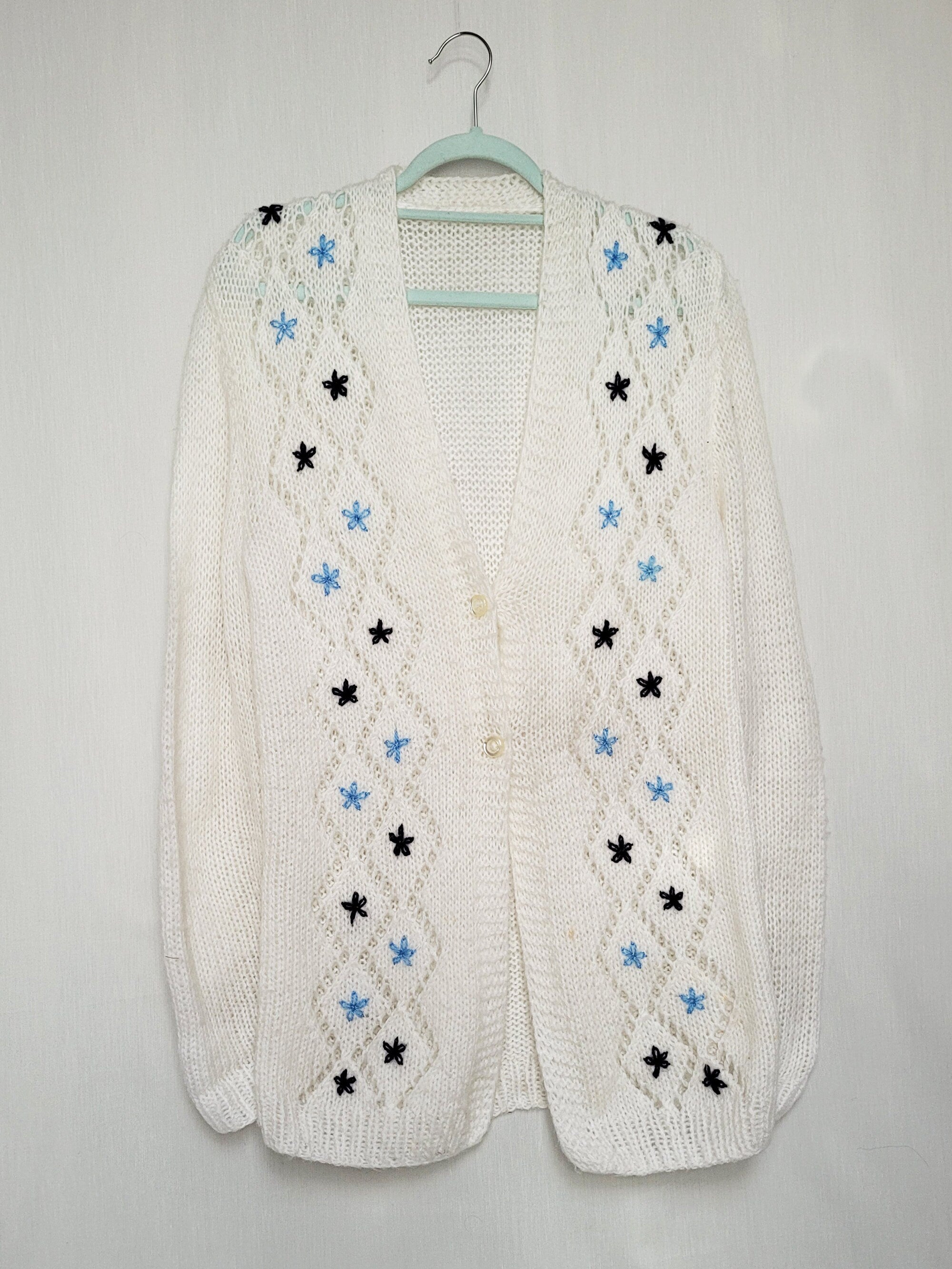 Vintage 80s white handmade embroidered cardigan