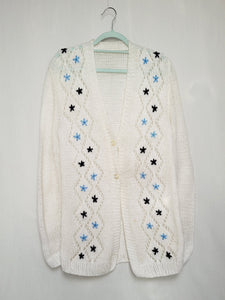 Vintage 80s white handmade embroidered cardigan