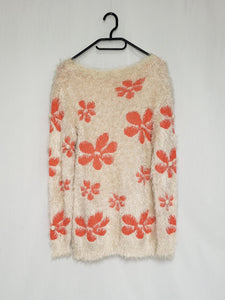 Vintage 90s pastel flower pattern fluffy jumper top