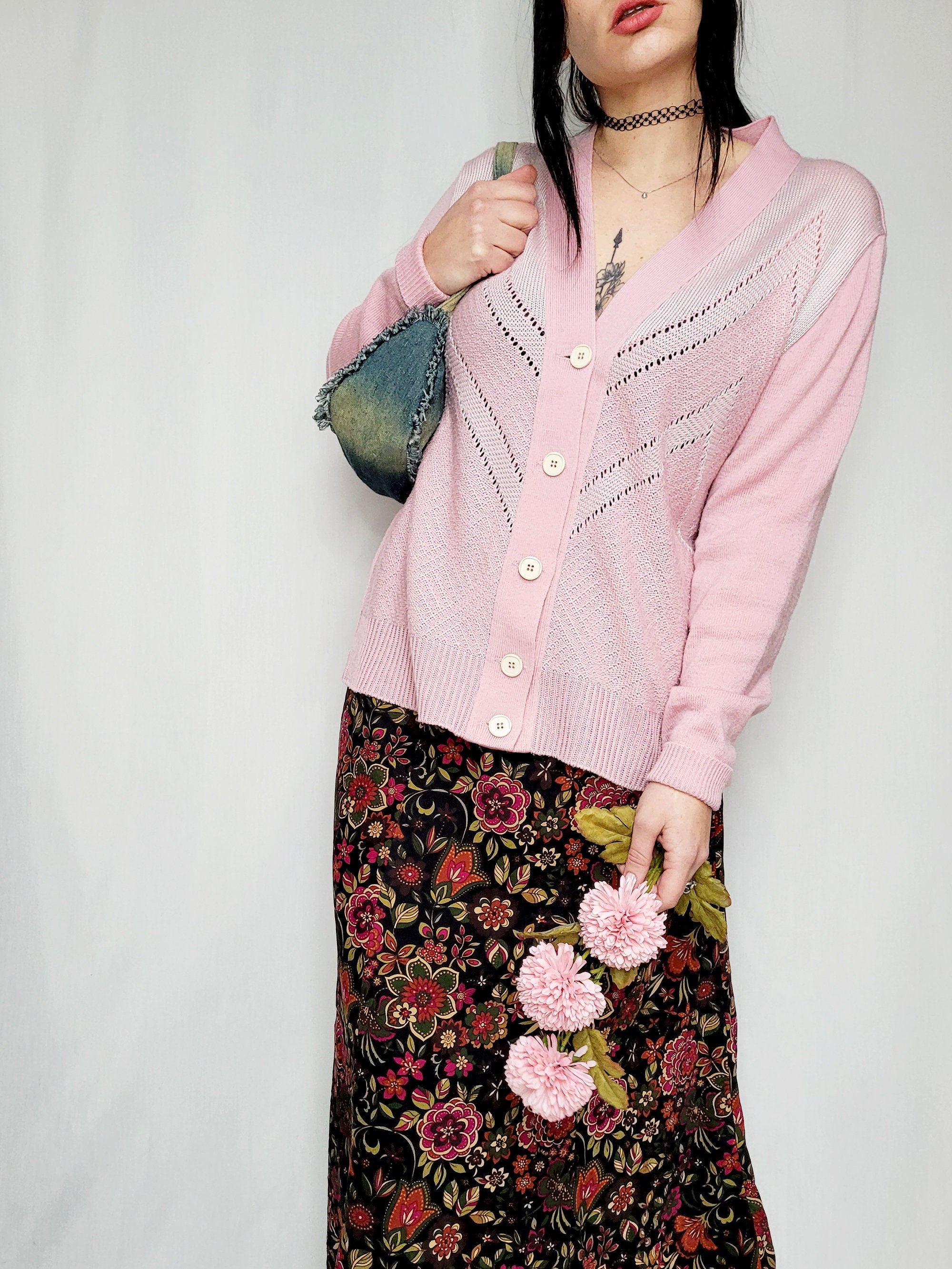 Vintage 90s dusty pink buttons down Preppy cardigan top