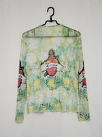 Load image into Gallery viewer, Vintage 00s Y2K pastel heart print mesh top blouse
