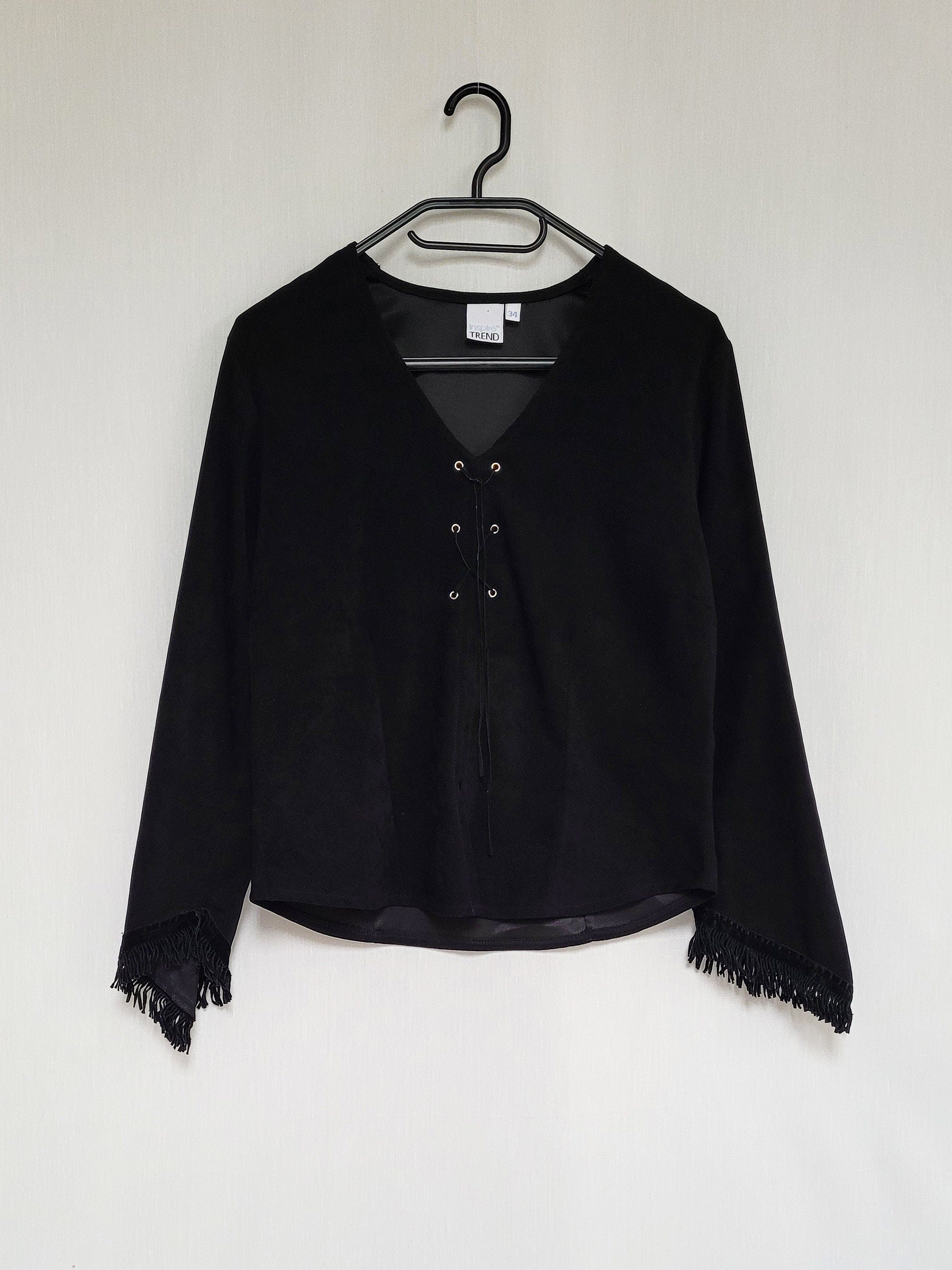 Vintage 90s faux suede black fringed Boho top