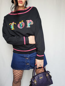Vintage 90s black minimalist embroidered sweatshirt jumper
