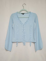 Load image into Gallery viewer, Vintage 00s Y2K pastel blue lycra ruffle split sleeve top
