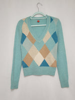 Load image into Gallery viewer, Vintage 90s ESPRIT woolen pastel blue argyle print jumper
