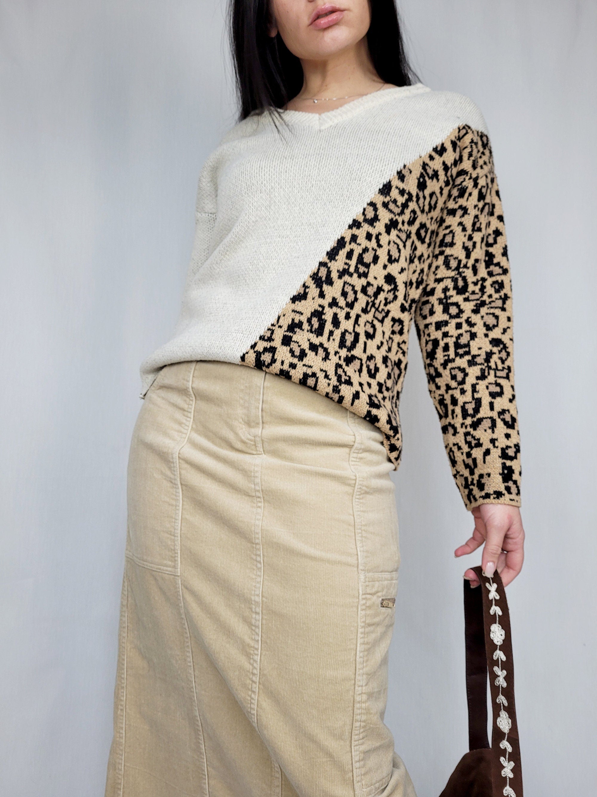 Vintage 90s beige animal print minimalist jumper top