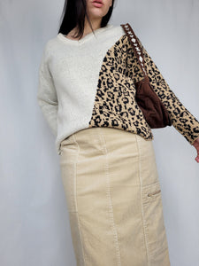 Vintage 90s beige animal print minimalist jumper top