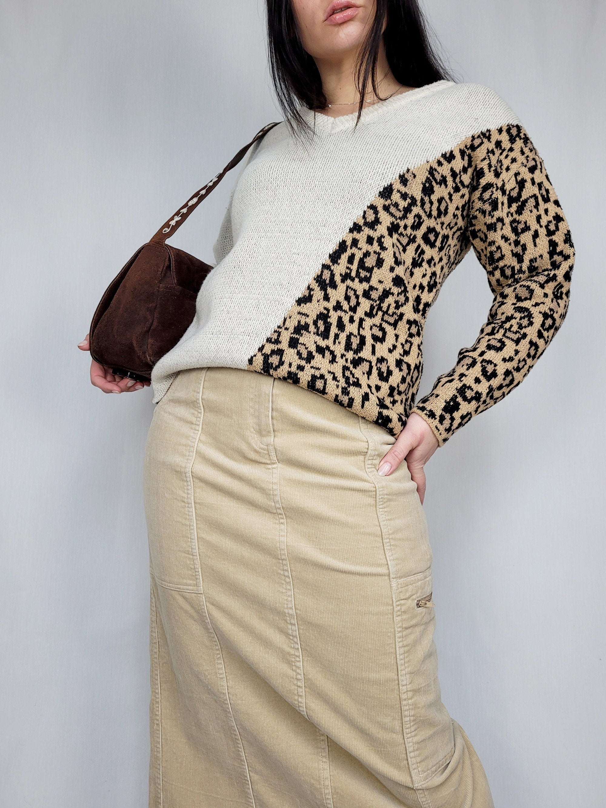 Vintage 90s beige animal print minimalist jumper top