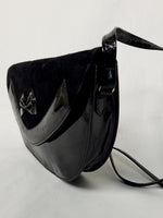 Load image into Gallery viewer, Vintage 80s black glossy mini round cross body bag
