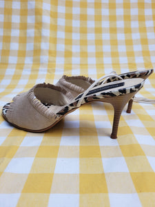 Vintage 00s Y2K beige suede fringed lace up heeled sandals