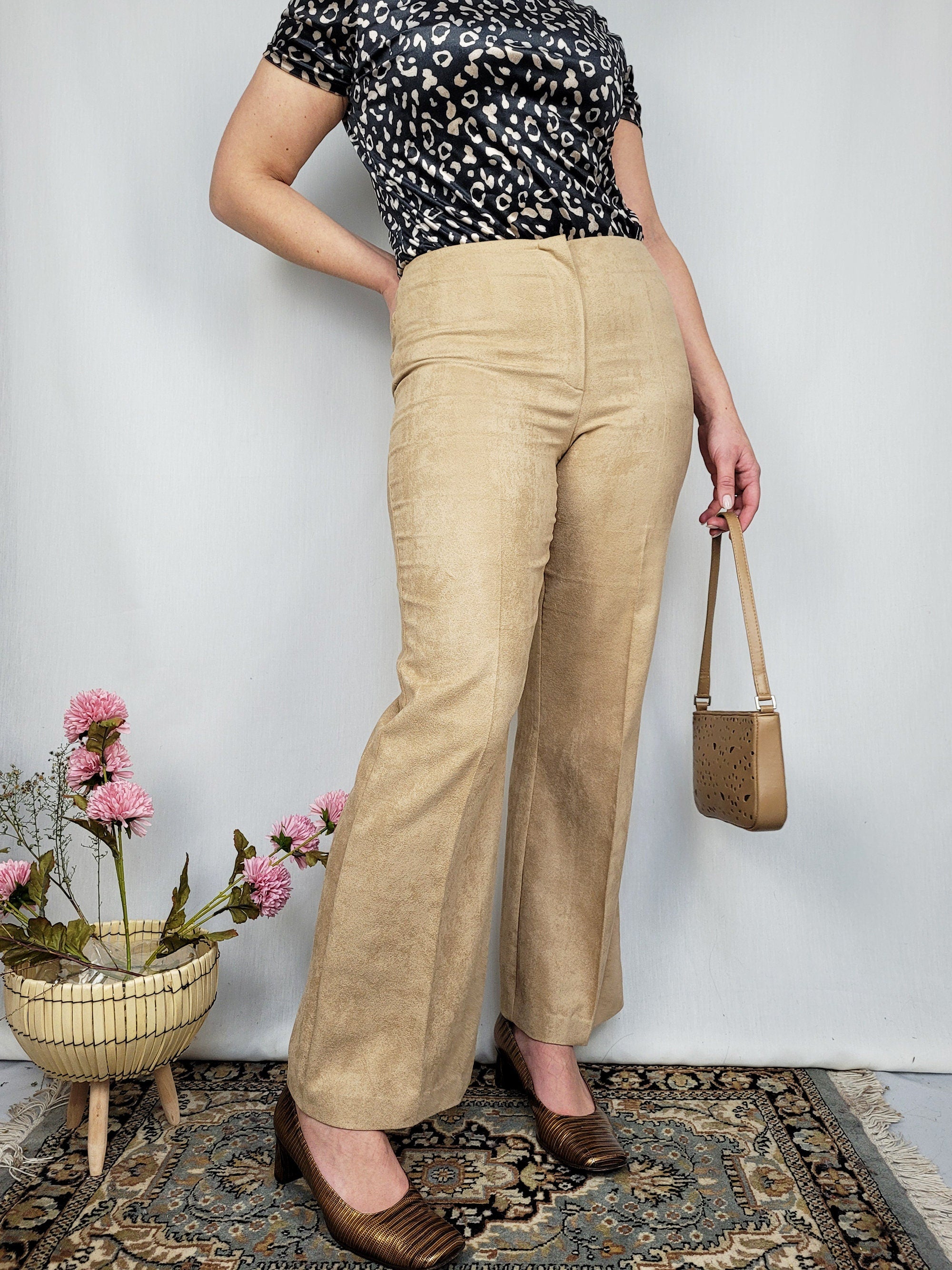 Vintage 90s camel brown faux suede smart straight pants