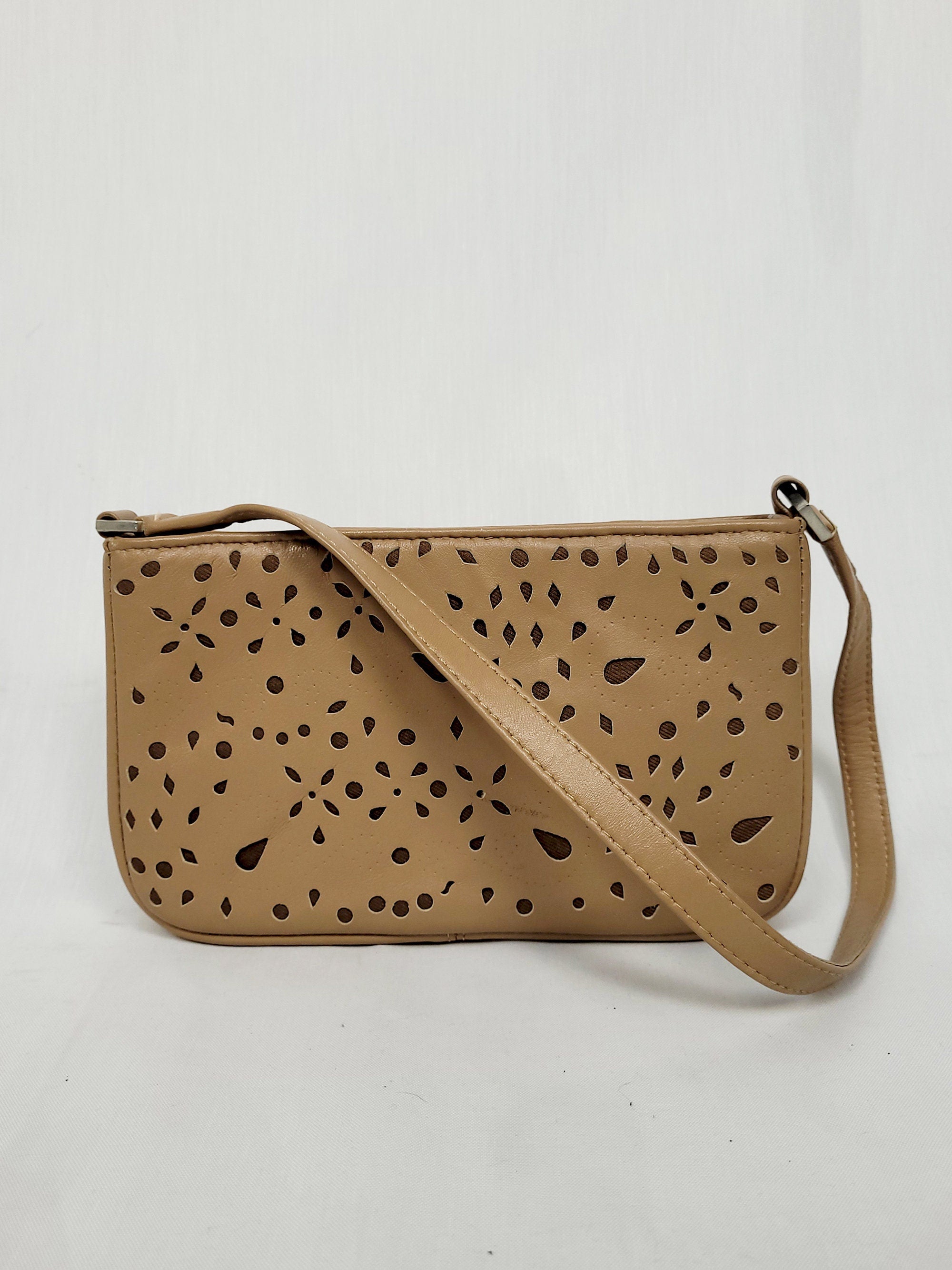 Vintage 90s brown laser cut small shoulder bag