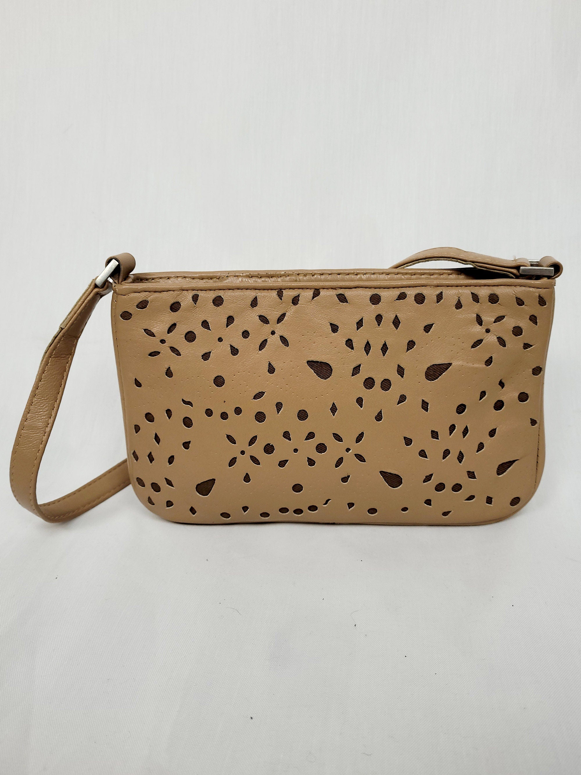 Vintage 90s brown laser cut small shoulder bag