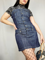 Load image into Gallery viewer, Vintage 90s bandeau sleeveless blue denim button front dress
