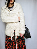 Load image into Gallery viewer, Vintage 80s handmade cream knitted chunky belted cardigan
