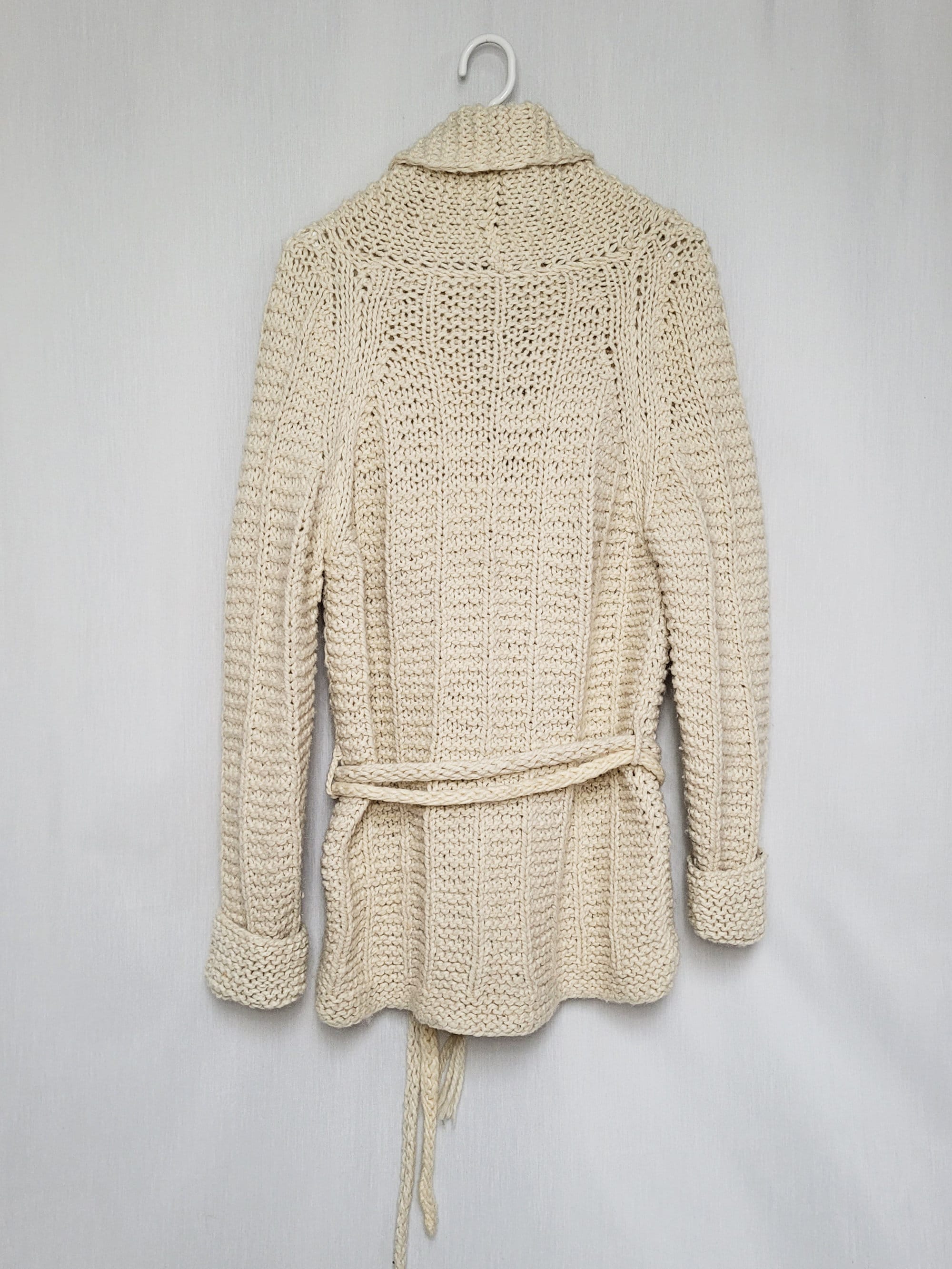 Vintage 80s handmade cream knitted chunky belted cardigan