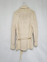 Load image into Gallery viewer, Vintage 80s handmade cream knitted chunky belted cardigan
