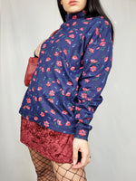 Load image into Gallery viewer, Vintage 90s Floral print blue high neck oversized sweatshirt
