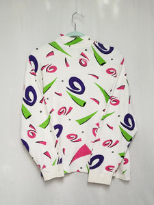 Vintage 90s white abstract print quarter zip sweatshirt