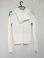 Load image into Gallery viewer, Vintage 90s white &amp; blue argyle print jumper with a hood
