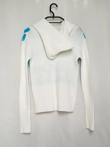 Vintage 90s white & blue argyle print jumper with a hood