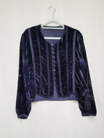 Load image into Gallery viewer, Vintage 90s dark blue velveteen buttons down Boho blouse top
