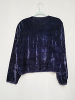 Load image into Gallery viewer, Vintage 90s dark blue velveteen buttons down Boho blouse top
