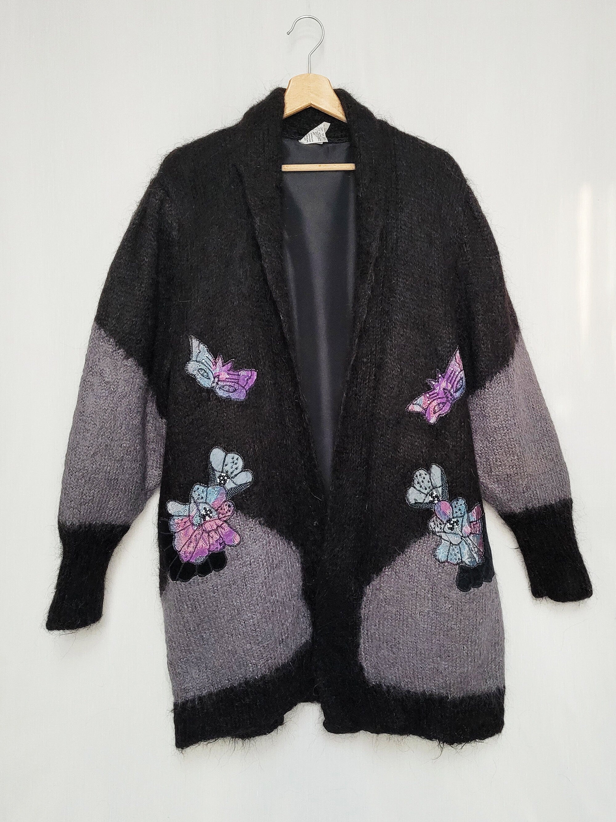 Vintage 80s chunky knitted black oversized coat