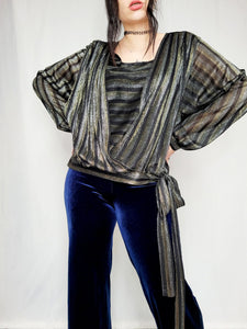 Vintage 90s striped shimmer layered top blouse