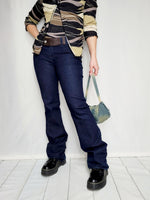 Load image into Gallery viewer, 90s Vintage low waist dark blue flare jeans pants
