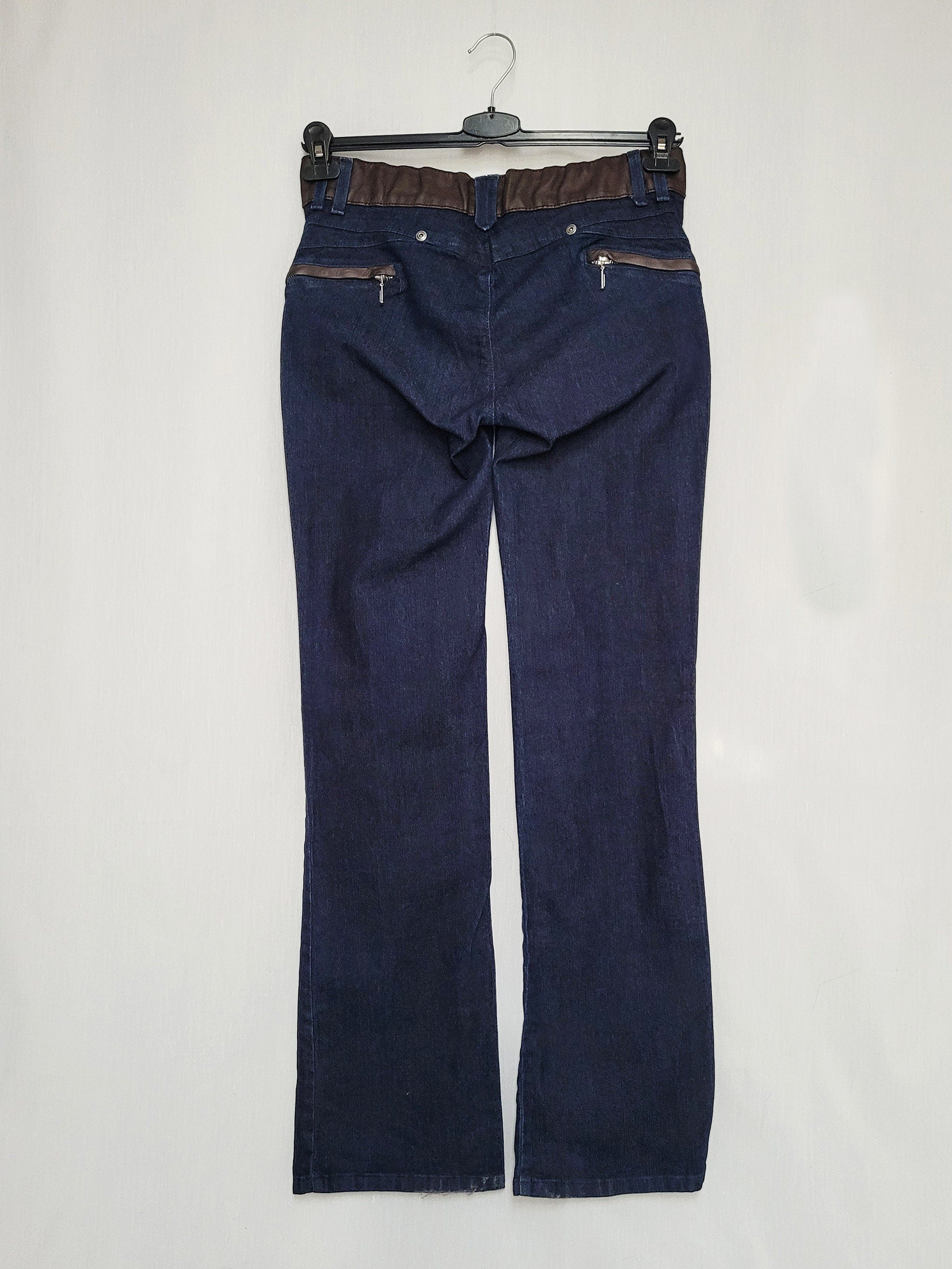 90s Vintage low waist dark blue flare jeans pants