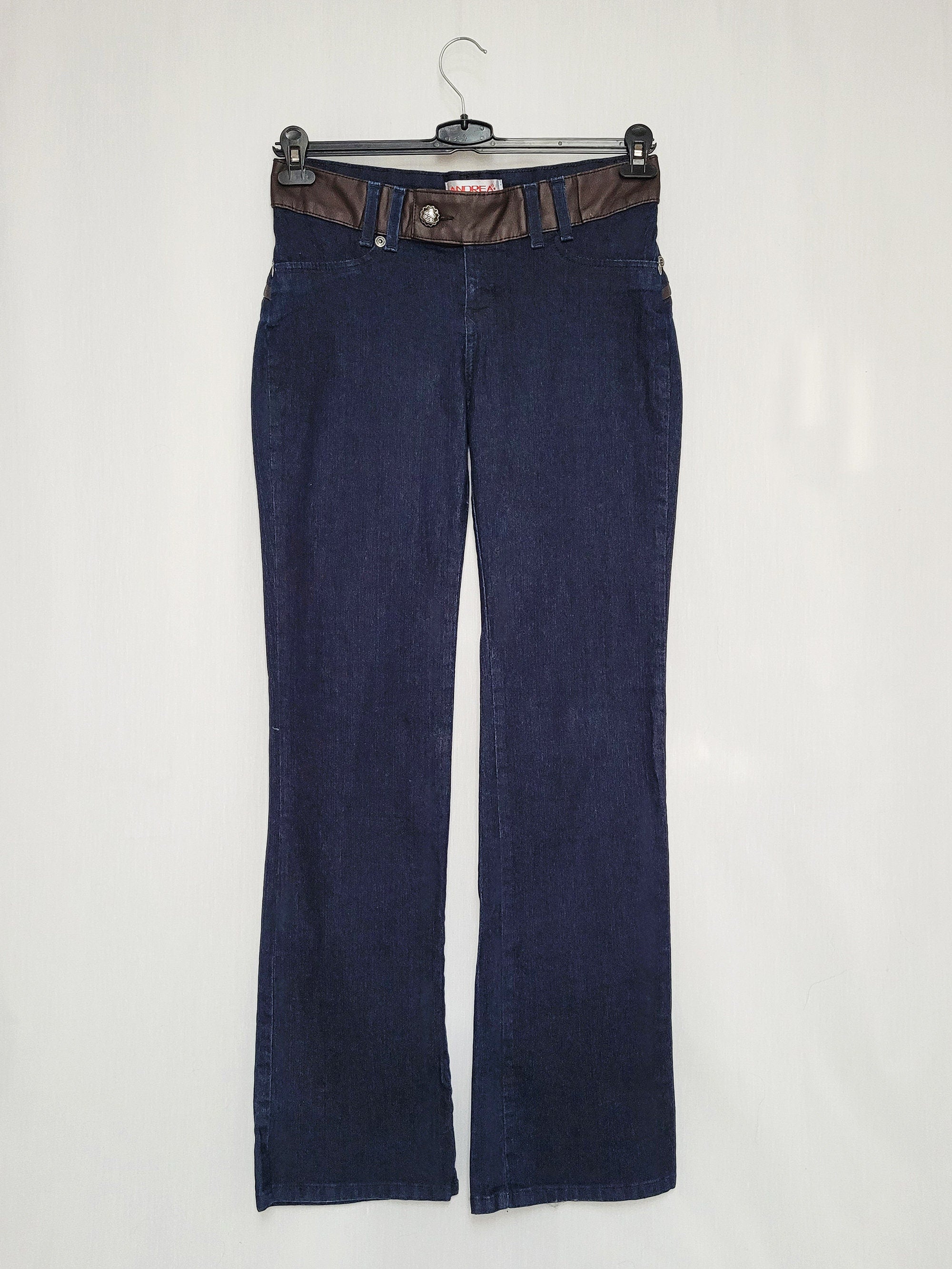 90s Vintage low waist dark blue flare jeans pants