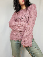 Load image into Gallery viewer, Vintage 90s handmade minimalist crochet pink jumper
