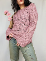 Load image into Gallery viewer, Vintage 90s handmade minimalist crochet pink jumper
