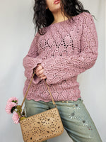 Load image into Gallery viewer, Vintage 90s handmade minimalist crochet pink jumper
