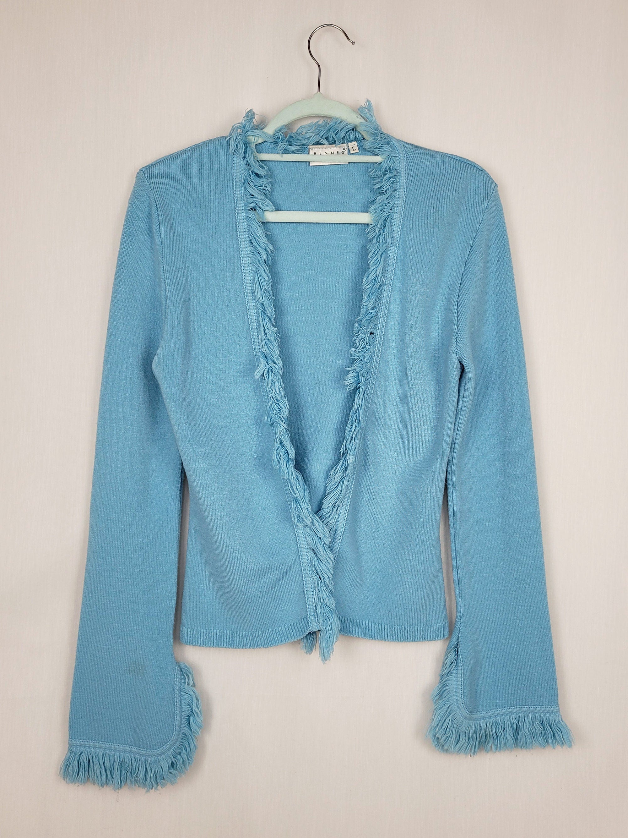 Vintage 90s pastel blue open front flare sleeve cardigan