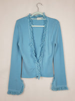 Load image into Gallery viewer, Vintage 90s pastel blue open front flare sleeve cardigan
