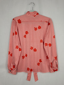 Vintage 60s flower & striped bow collar blouse top