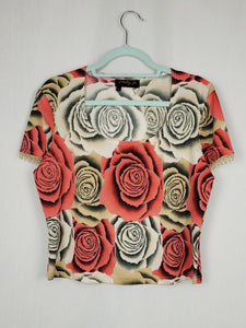 Vintage 90s roses print minimalist top blouse