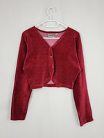 Load image into Gallery viewer, Vintage 90s velveteen burgundy buttons front crop cardigan
