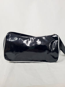 Vintage 90s black glossy mini baguette shoulder bag