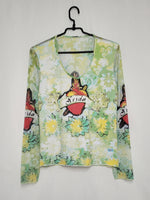 Load image into Gallery viewer, Vintage 00s Y2K pastel heart print mesh top blouse
