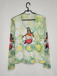 Vintage 00s Y2K pastel heart print mesh top blouse