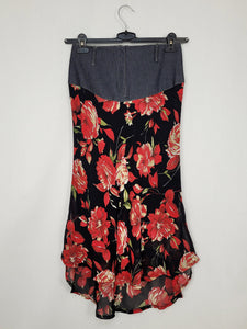 Vintage 00s roses print chiffon asymmetric skirt