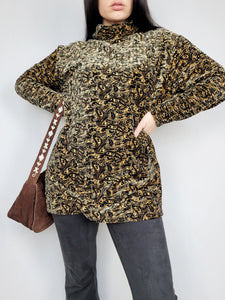 Vintage 80s paisley print brown velveteen long sweatshirt