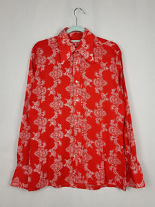 Vintage 70s red abstract folk print buttons down shirt