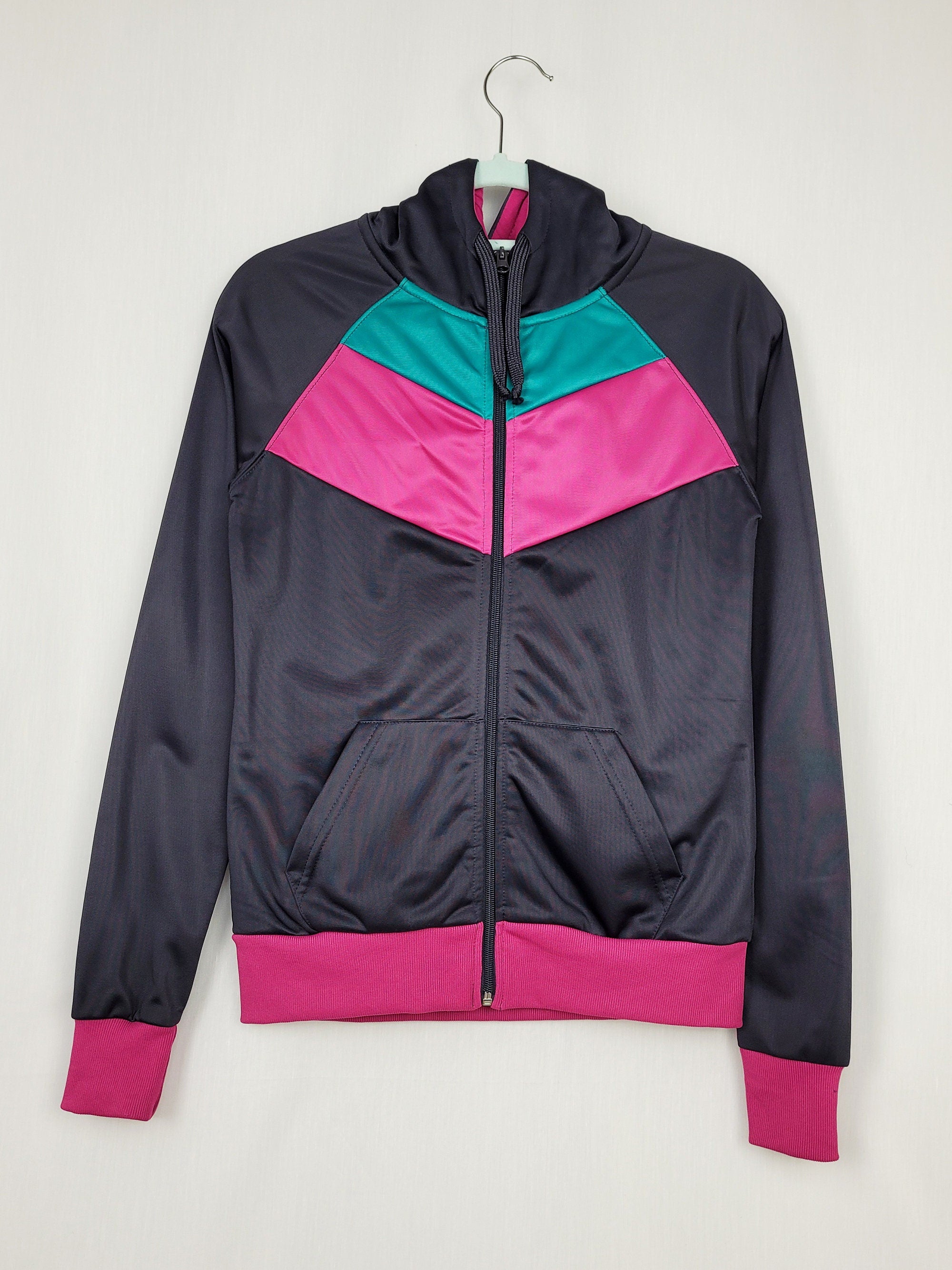 Vintage 90s color block zip sports tracksuit hooded jacket